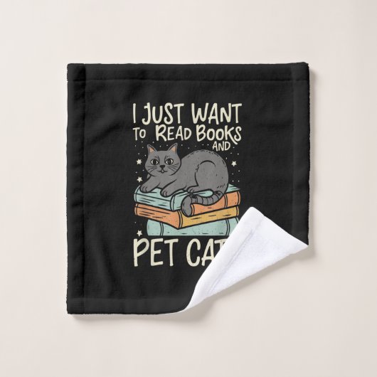 Retro I Just Want to Read Books and Pet Cats Cat ウォッシュタオル (ウォッシュタオル)