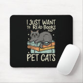 Retro I Just Want to Read Books and Pet Cats Cat マウスパッド (マウス)