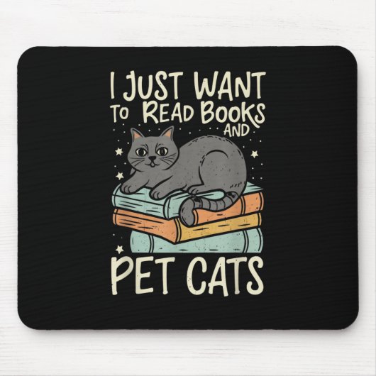 Retro I Just Want to Read Books and Pet Cats Cat マウスパッド (正面)
