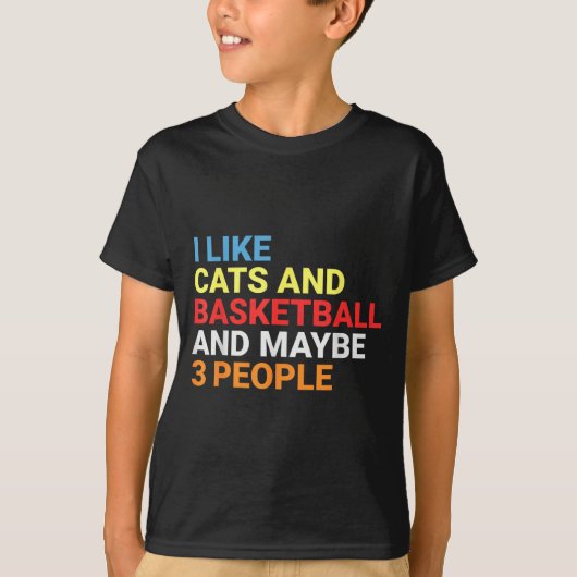 Retro I Like Cats And Basketball Lover Funny Cat  Tシャツ (正面)