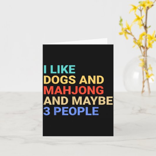 Retro I Like Dogs And Mahjong Lover Funny  カード (黄色い花)
