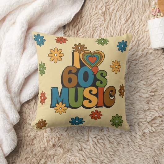 Retro I Love 60s Music for Music Lovers クッション (ブランケット)