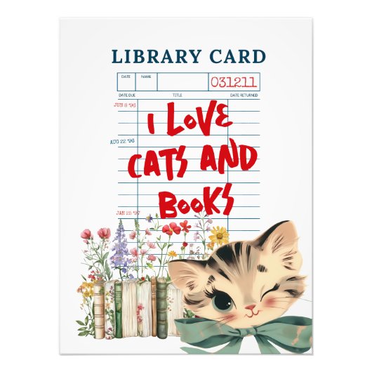 Retro I Love Cats and Books フォトプリント (正面)