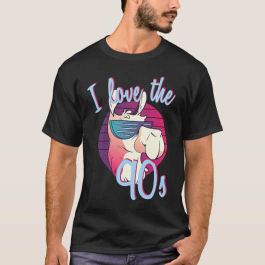 Retro I Love The 90s 90s Llama theme party outfit Tシャツ (正面)