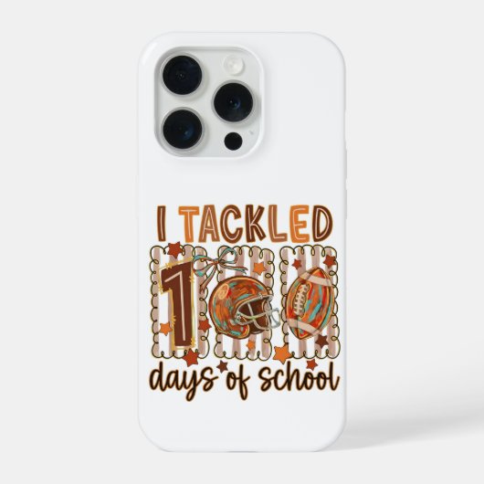 Retro I Tackled 100 Days School Football Design iPhoneケース (裏面)
