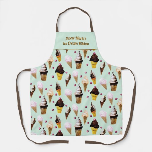 Retro Ice Cream Pastel Green Personalized Apron エプロン (正面)