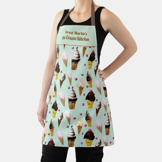 Retro Ice Cream Pastel Green Personalized Apron エプロン (インサイチュ)