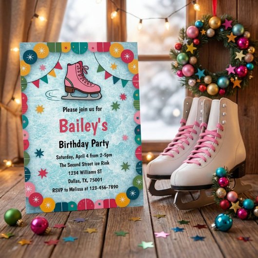 Retro Ice Skating Birthday 招待状