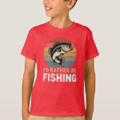 Retro 'I'd Rather Be Fishing' Large Mouth Bass Tシャツ (正面)