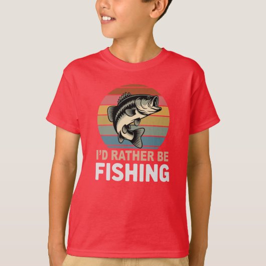 Retro 'I'd Rather Be Fishing' Large Mouth Bass Tシャツ (正面)