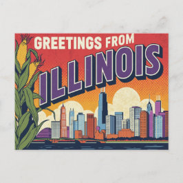 Retro Illinois Chicago Skyline Corn Greetings ポストカード