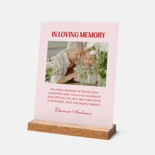Retro In Loving Memory Photo Wedding Red Pink アクリルサイン (傾斜)