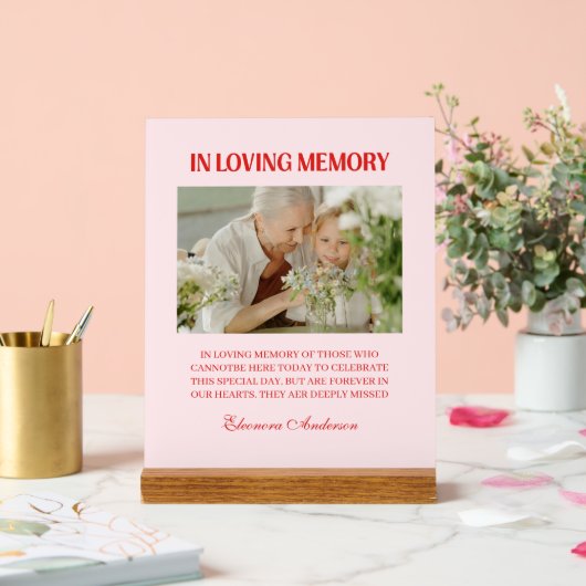 Retro In Loving Memory Photo Wedding Red Pink アクリルサイン (ウェディング)