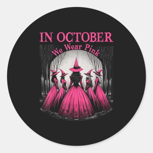 Retro In October We Wear Nk Witch Breast Cancer Aw ラウンドシール (正面)