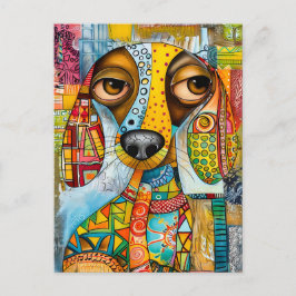 retro-inspired pop-art dog face with vibrant shade ポストカード