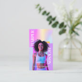 Retro Iridescent Holographic Fitness Trainer Photo 名刺 (スタンド正面)