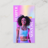 Retro Iridescent Holographic Fitness Trainer Photo 名刺 (正面)
