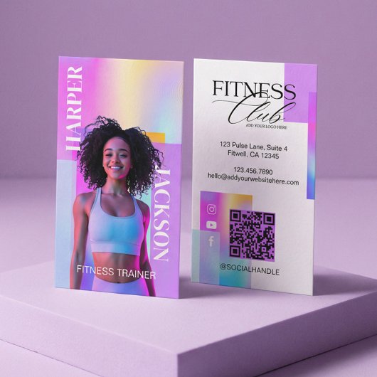 Retro Iridescent Holographic Fitness Trainer Photo 名刺