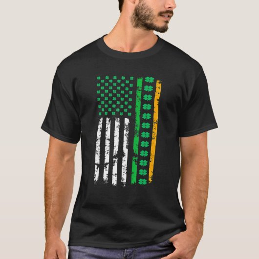Retro Irish American Flag Distressed Flag St Patri Tシャツ (正面)