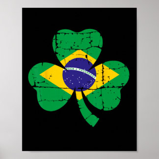 Retro Irish Brazil Flag Ireland Shamrock St Patric ポスター