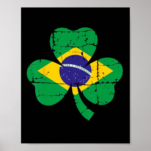 Retro Irish Brazil Flag Ireland Shamrock St Patric ポスター (正面)
