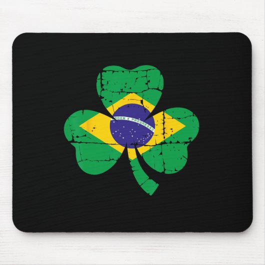 Retro Irish Brazil Flag Ireland Shamrock St Patric マウスパッド (正面)