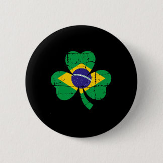 Retro Irish Brazil Flag Ireland Shamrock St Patric 缶バッジ