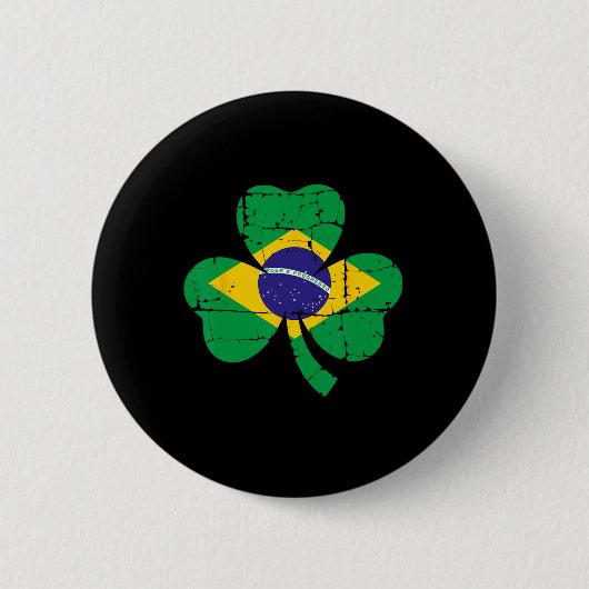 Retro Irish Brazil Flag Ireland Shamrock St Patric 缶バッジ (正面)