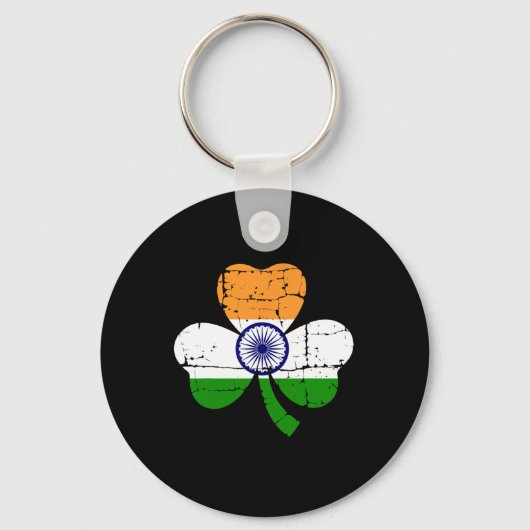 Retro Irish India Flag Ireland Shamrock St Patrick キーホルダー (正面)