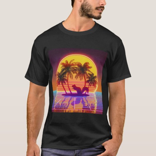 Retro Island Squirrel in Neon Sunset Tシャツ (正面)
