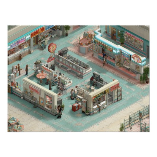 Retro Isometric Grocery Store Pixel Art ポスター (正面)