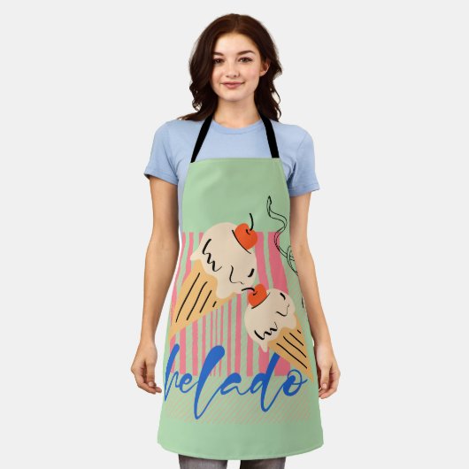 Retro Italian Ice Cream Cones エプロン (着用した状態)