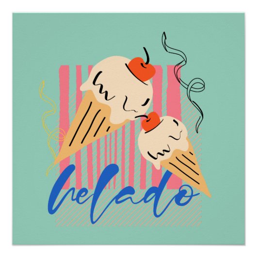 Retro Italian Ice Cream Cones ポスター (正面)