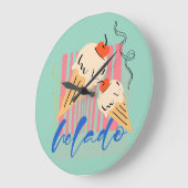 Retro Italian Ice Cream Cones ラージ壁時計 (傾斜)