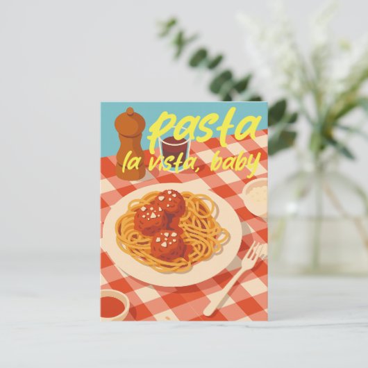 Retro Italian Restaurant Vibe Pasta Pun ポストカード (スタンド正面)