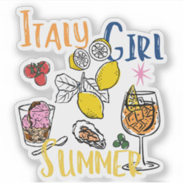 Retro Italy Girl Summer Amalfi Coast Lemon  シール