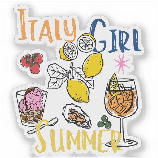 Retro Italy Girl Summer Amalfi Coast Lemon  シール (正面)