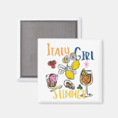 Retro Italy Girl Summer Travel マグネット (正面/裏面)
