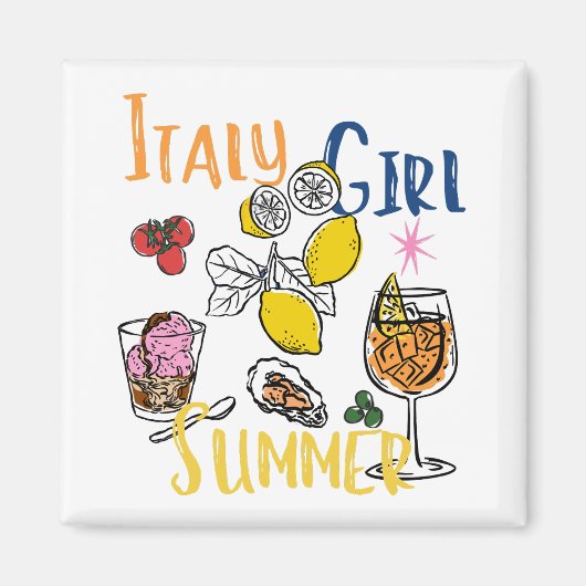 Retro Italy Girl Summer Travel マグネット (正面)