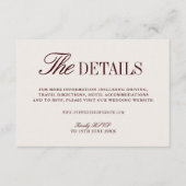 Retro Ivory Beige & Burgundy Wedding Website  エンクロージャーカード (正面)