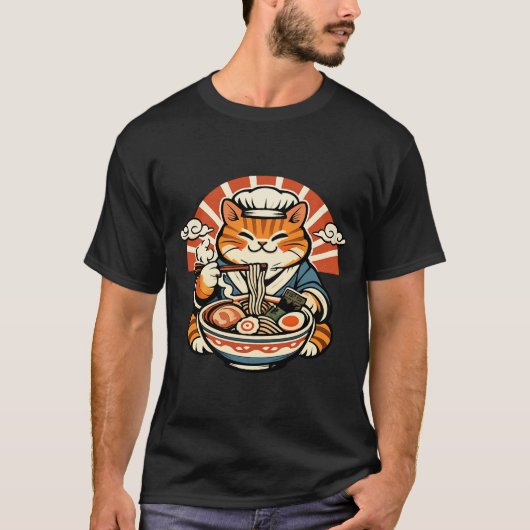 Retro Japanese Cat Ramen Shirt Tシャツ (正面)
