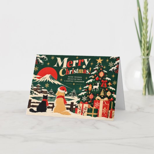 Retro Japanese Christmas Card with Mount Fuji カード (正面)