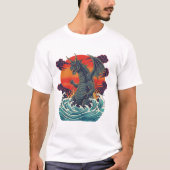Retro Japanese Monster Great Wave Sunset Tシャツ (正面)
