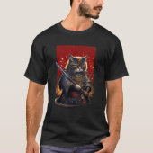 Retro Japanese Samurai Ninja Cat Kawaii Tattoo Gra Tシャツ (正面)