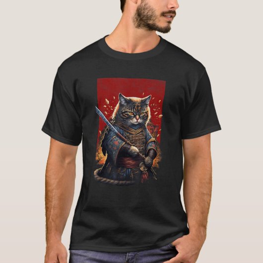 Retro Japanese Samurai Ninja Cat Kawaii Tattoo Gra Tシャツ (正面)