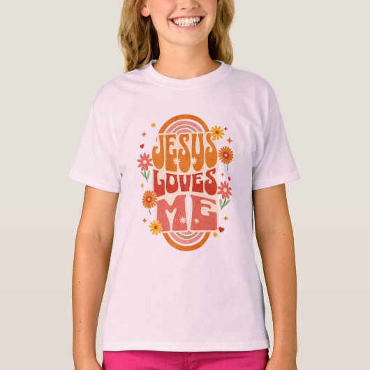 Retro “Jesus Loves Me” Christian Art – Groovy Fait Tシャツ (正面)