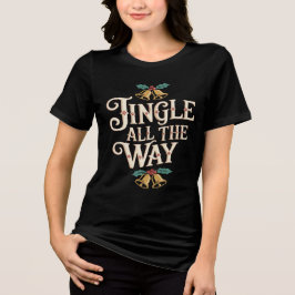 Retro Jingle All The Way Festive Bells and Holly トライブレンドＴシャツ
