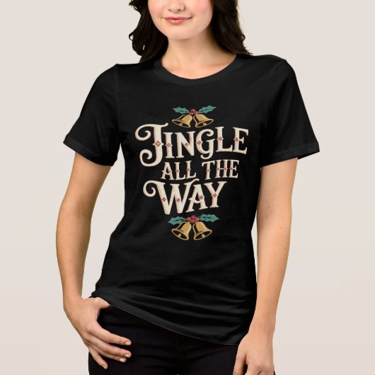 Retro Jingle All The Way Festive Bells and Holly トライブレンドＴシャツ (正面)
