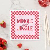 Retro Jingle And Mingle Christmas Checkerboard Red スタンダードランチョンナプキン (インサイチュ)