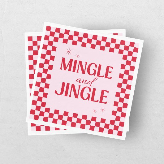 Retro Jingle And Mingle Christmas Checkerboard Red スタンダードランチョンナプキン